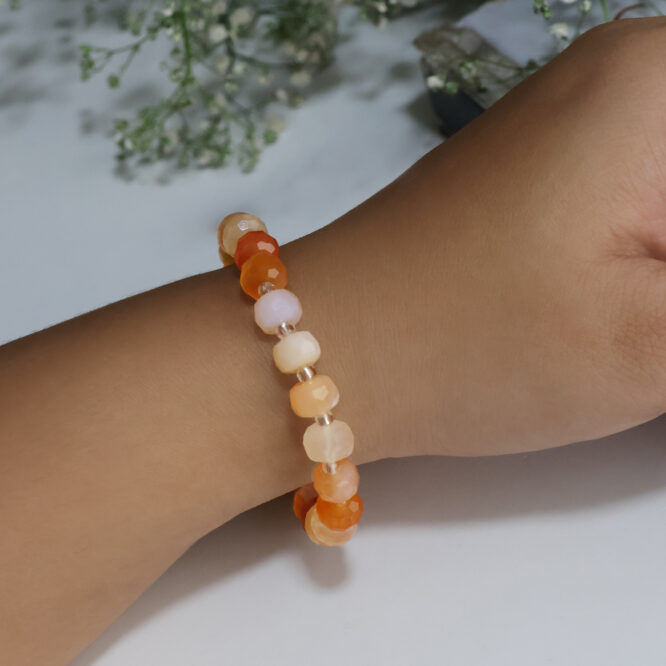 Red Carnelian Drum Faceted Beads Bracelet