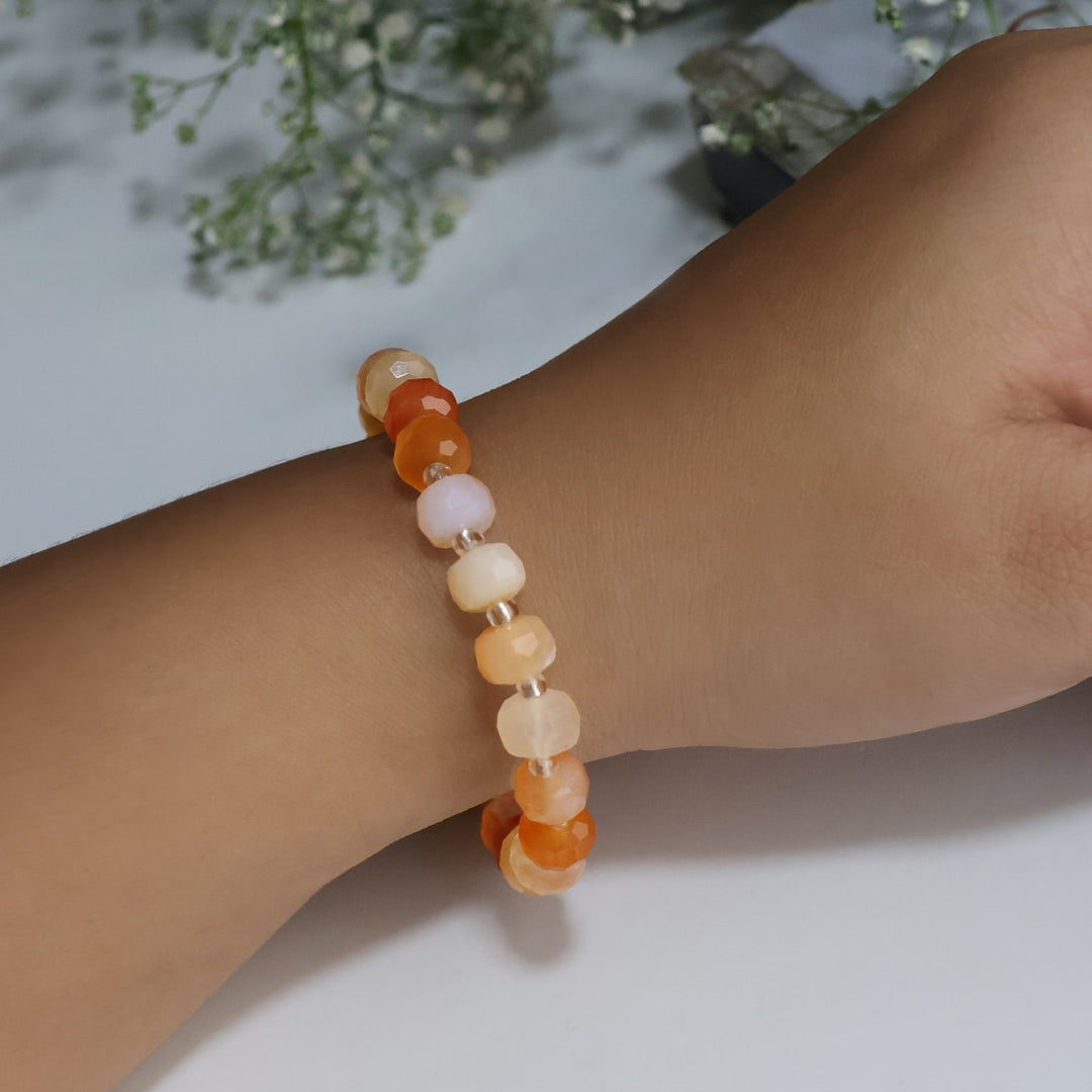 Red Carnelian Drum Faceted Beads Bracelet