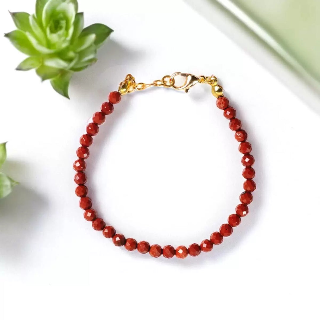 Red Jasper Bracelet In 4mm Faceted Beads