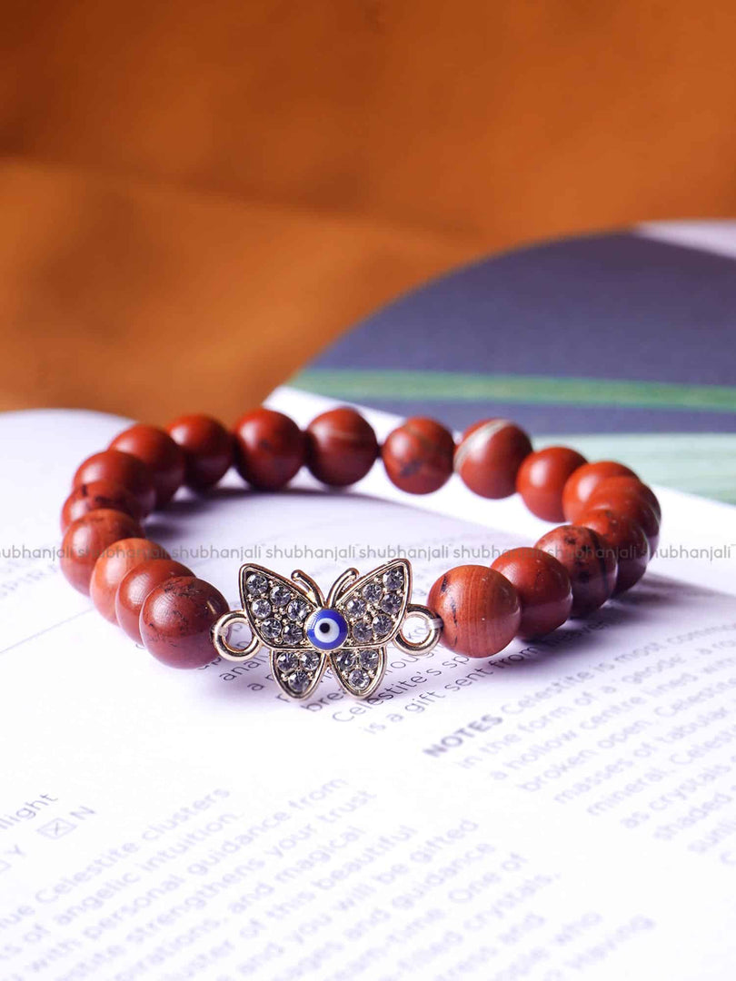 Red Jasper Bracelet Evil Eye (Butterfly) 8MM