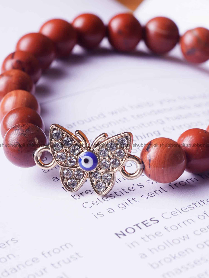 Red Jasper Bracelet Evil Eye (Butterfly) 8MM