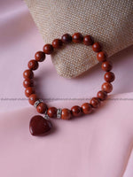 Load image into Gallery viewer, Red Jasper Bracelet With Mini Heart Charm (8MM)
