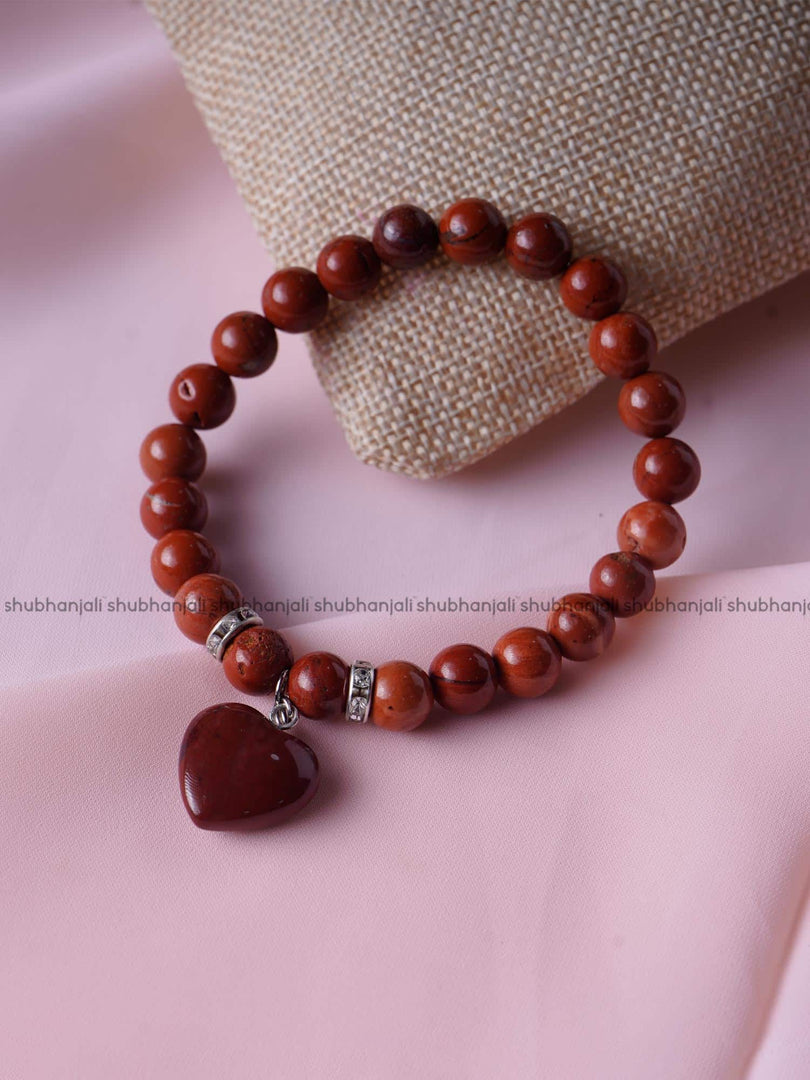 Red Jasper Bracelet With Mini Heart Charm (8MM)