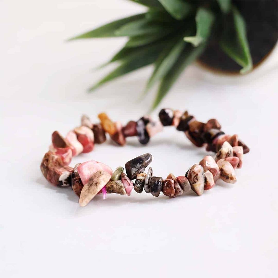 Rhodonite Chips Stone Elastic Bracelet