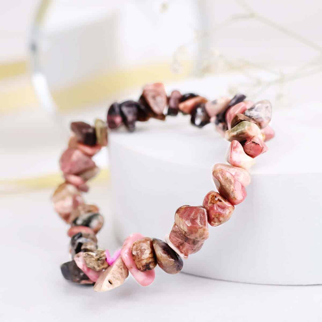 Rhodonite Chips Stone Elastic Bracelet