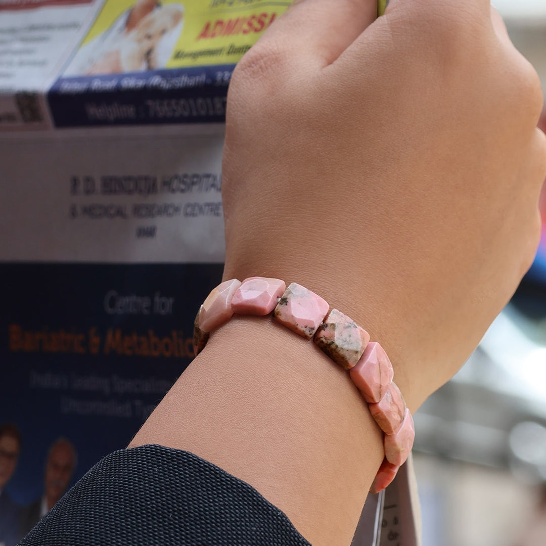 Rhodonite Square Shape Beads Bracelet