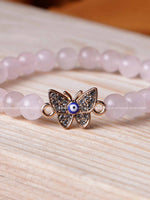 Load image into Gallery viewer, Rose Quartz Bracelet Evil Eye (Butterfly) 8MM
