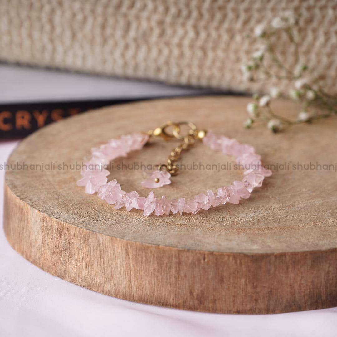 Rose Quartz Chips Chain Bracelet