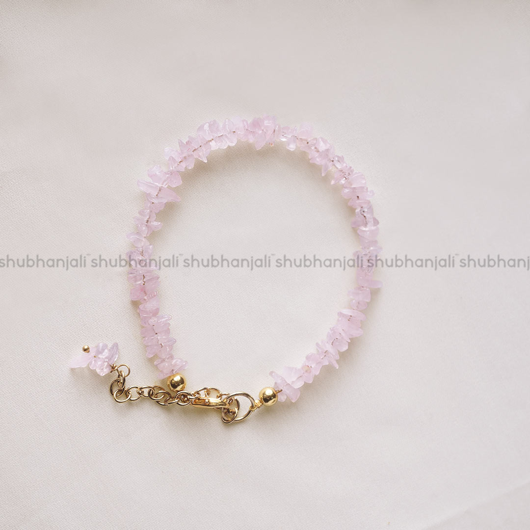 Rose Quartz Chips Chain Bracelet