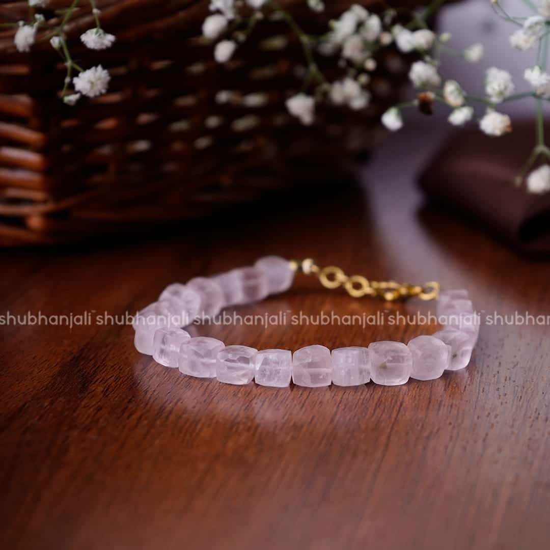 Rose Quartz Cube Beads Bracelet