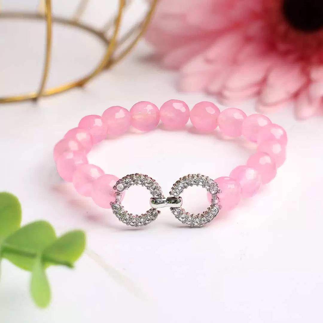 Rose Quartz Faceted Beads Infinity Charm Bracelet