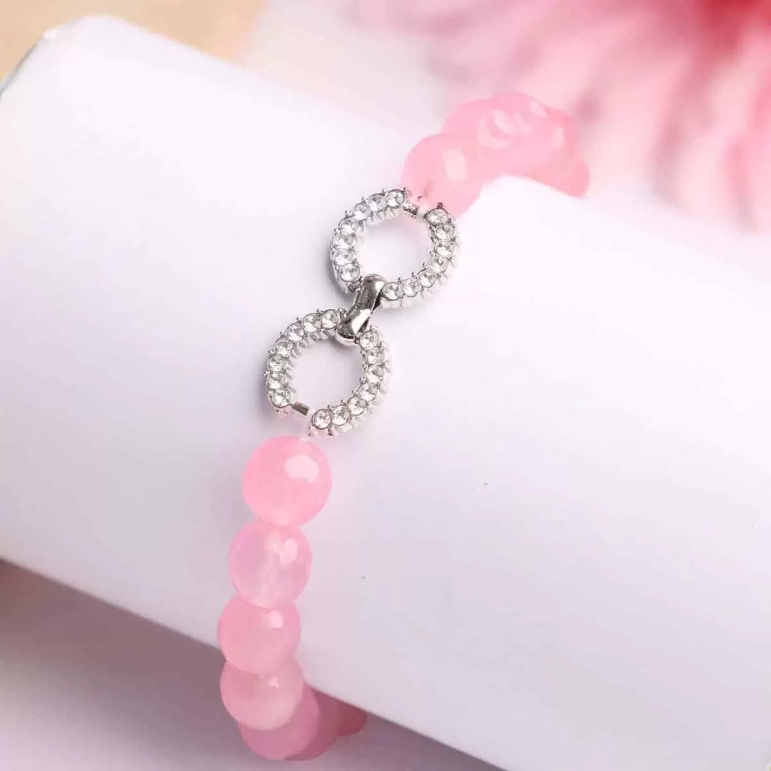 Rose Quartz Faceted Beads Infinity Charm Bracelet