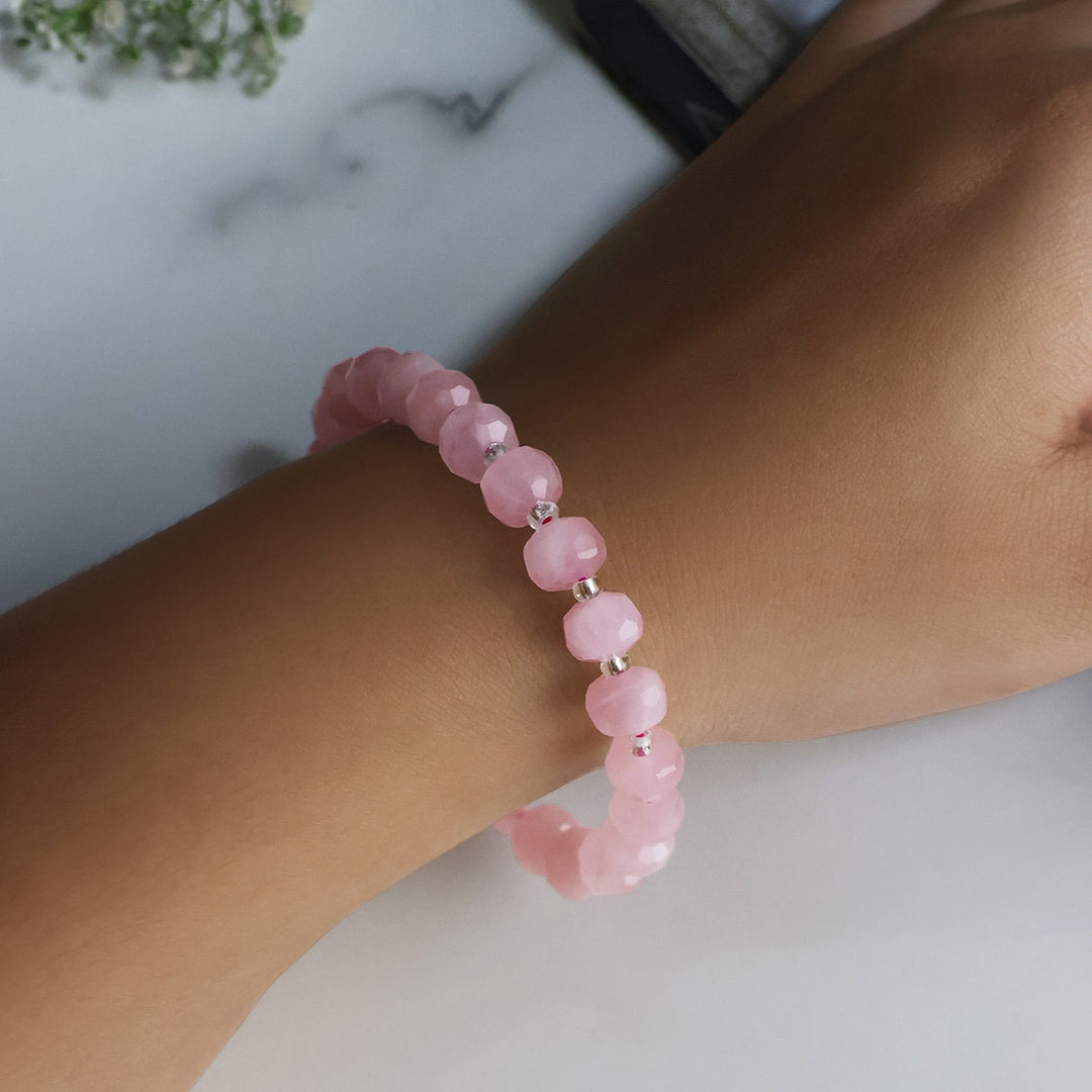 Rose Quartz Drum Faceted Beads Bracelet