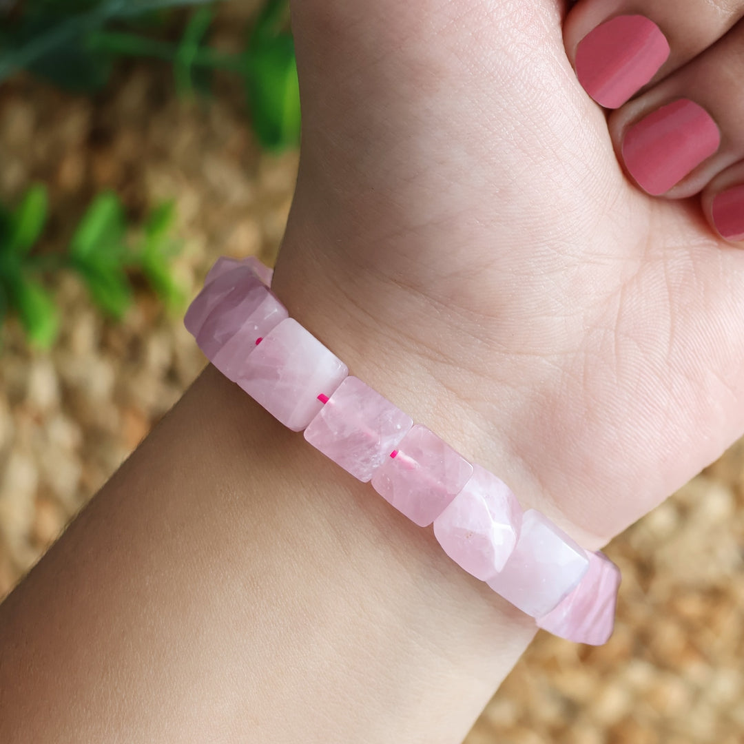 Rose Quartz Square Shape Beads Bracelet