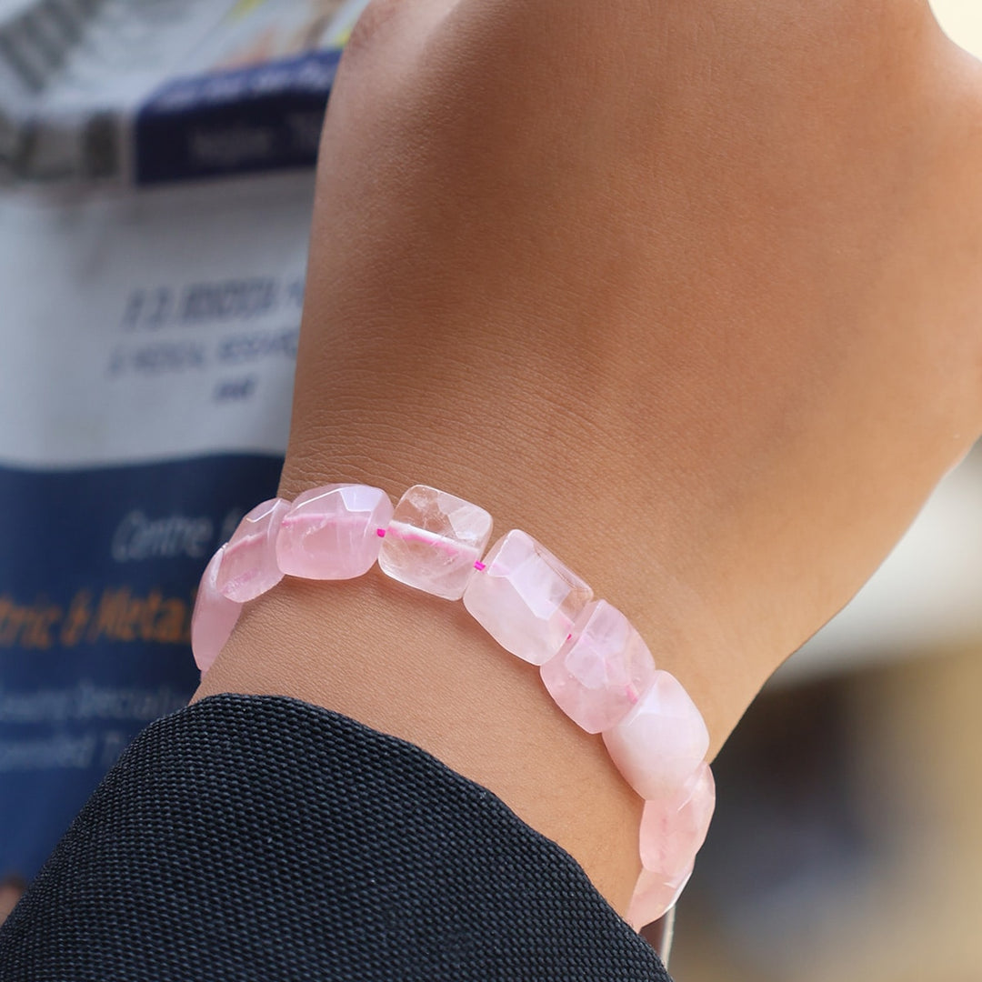 Rose Quartz Square Shape Beads Bracelet