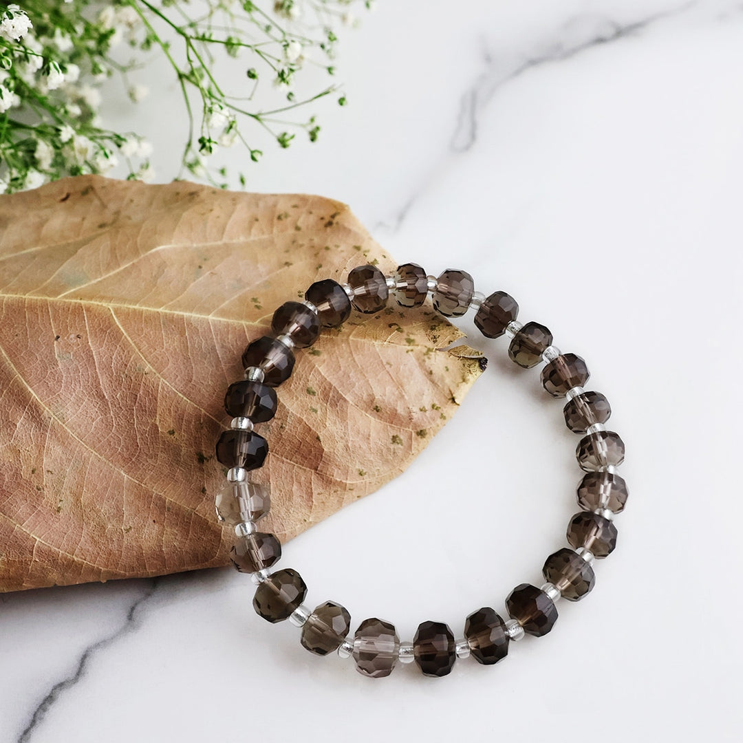 Smoky Quartz Drum Faceted Beads Bracelet