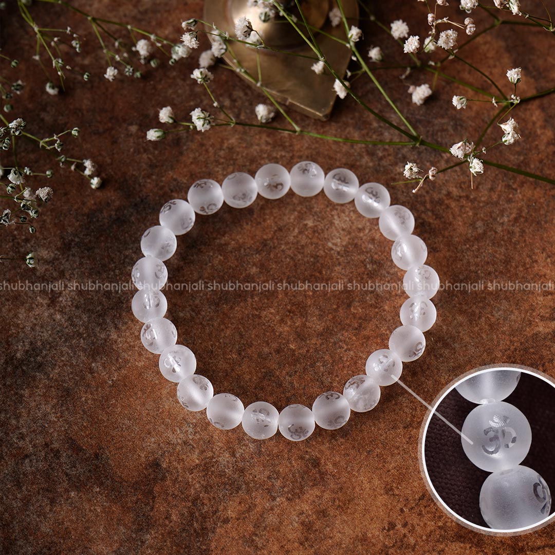 Sphatik Round Beads With OM Bracelet