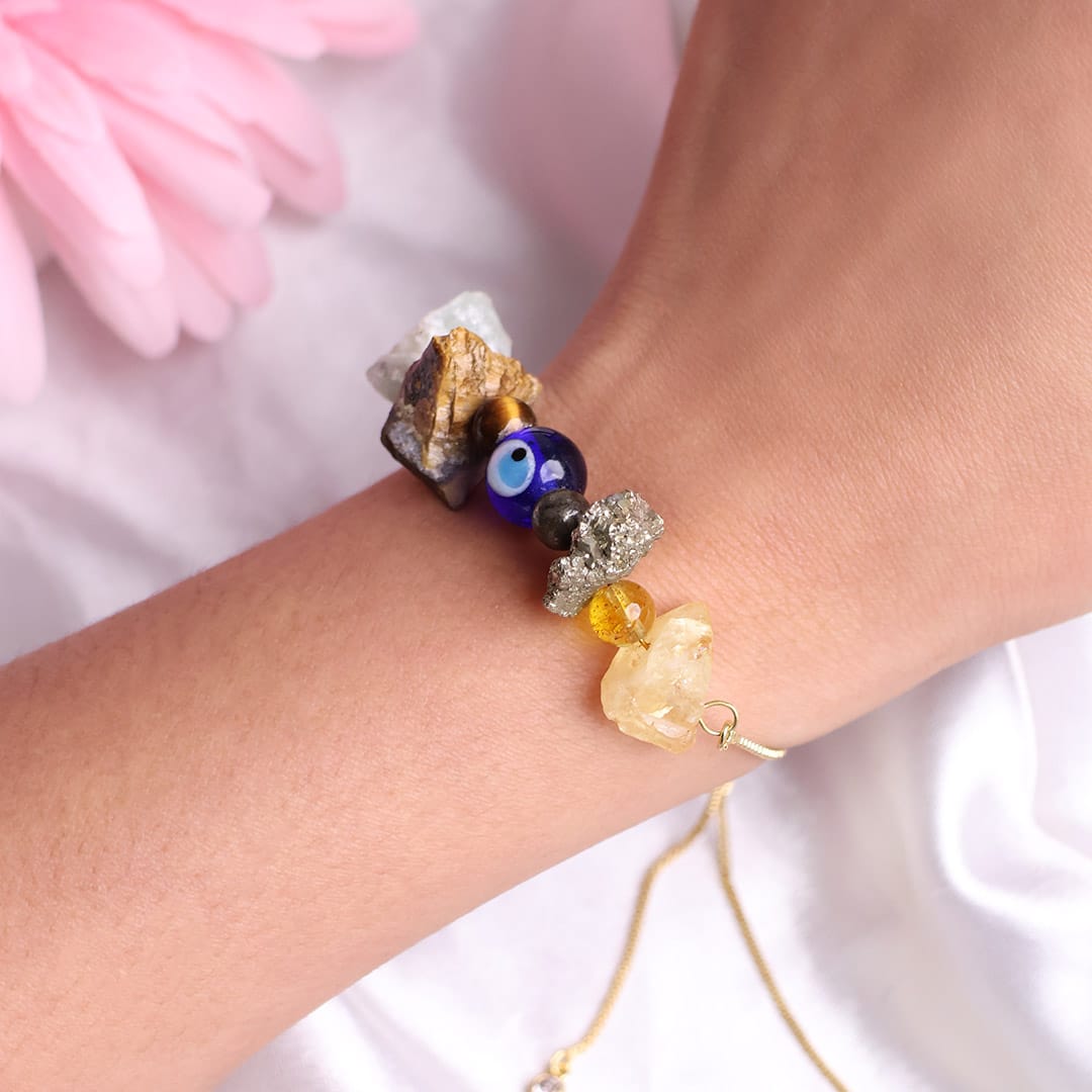 Wealth Bracelet In Raw Stone, Evil Eye Protection