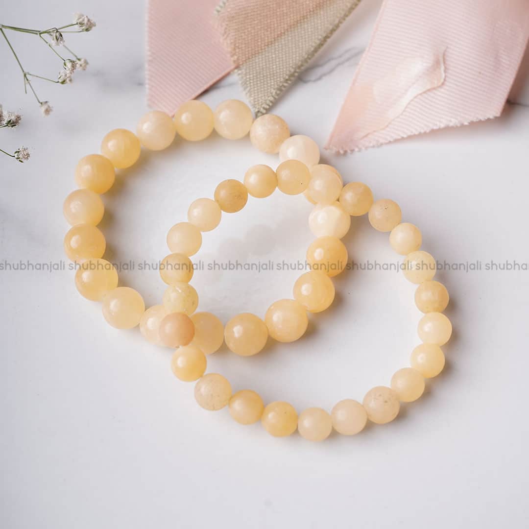Yellow Calcite Round Beads Bracelet
