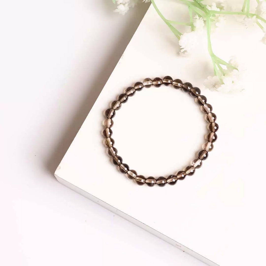 Smoky Quartz Bracelet In Round Beads