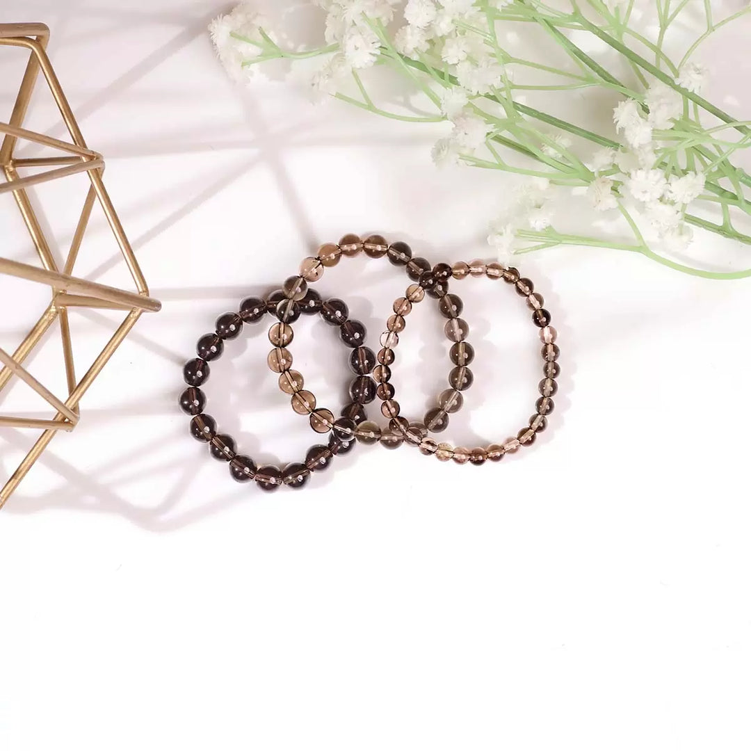 Smoky Quartz Bracelet In Round Beads