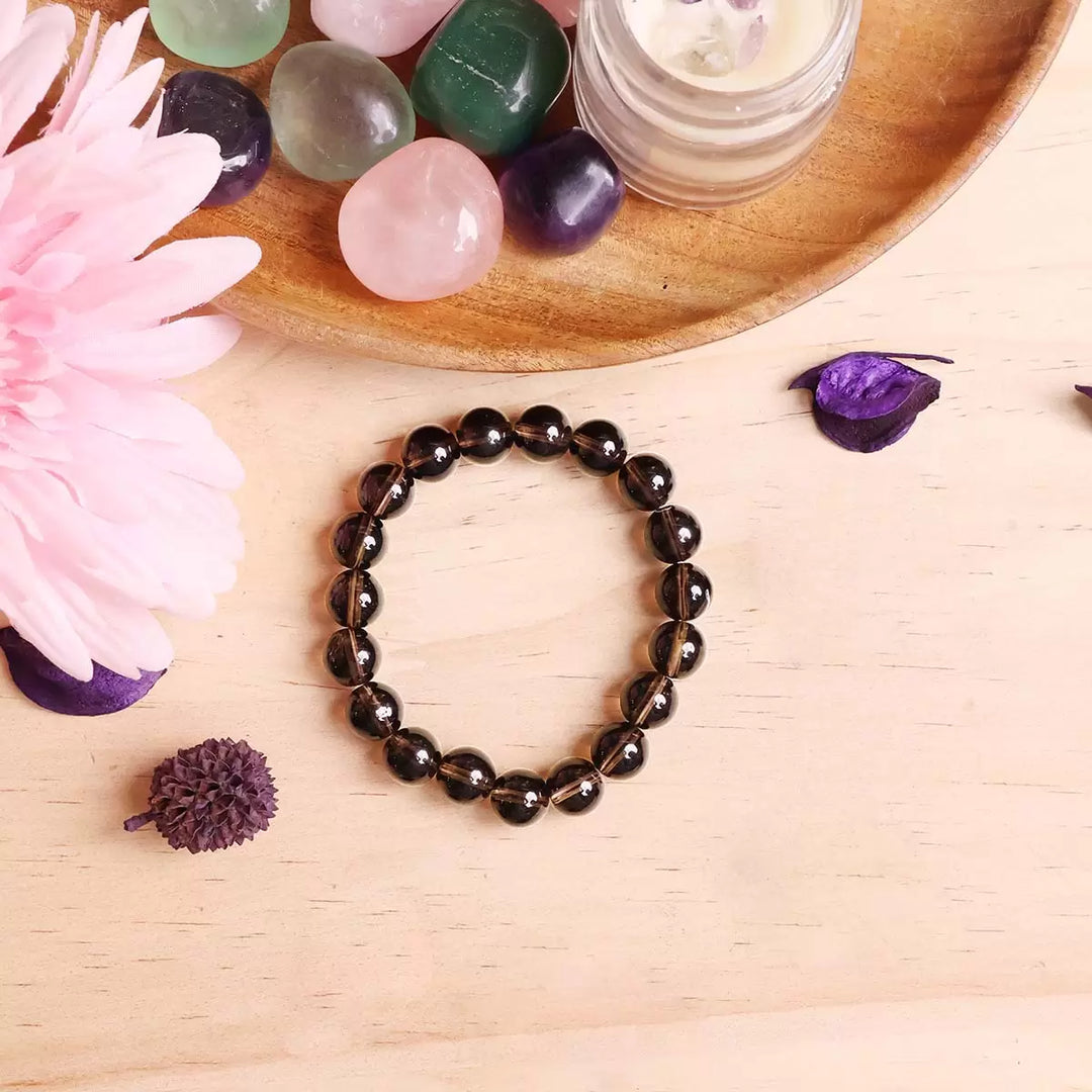 Smoky Quartz Bracelet In Round Beads