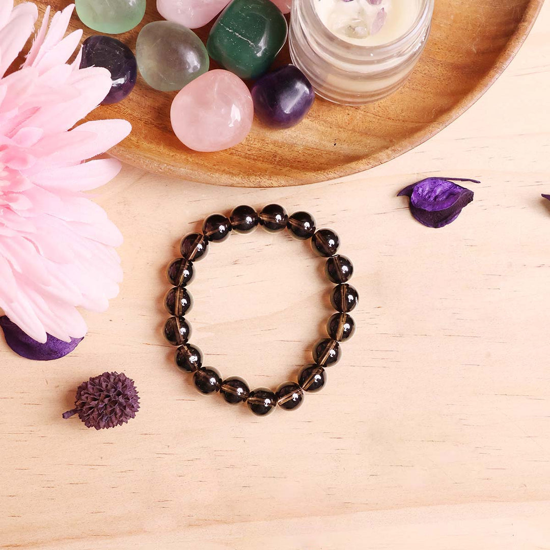 Smokey Quartz Round Beads Bracelet