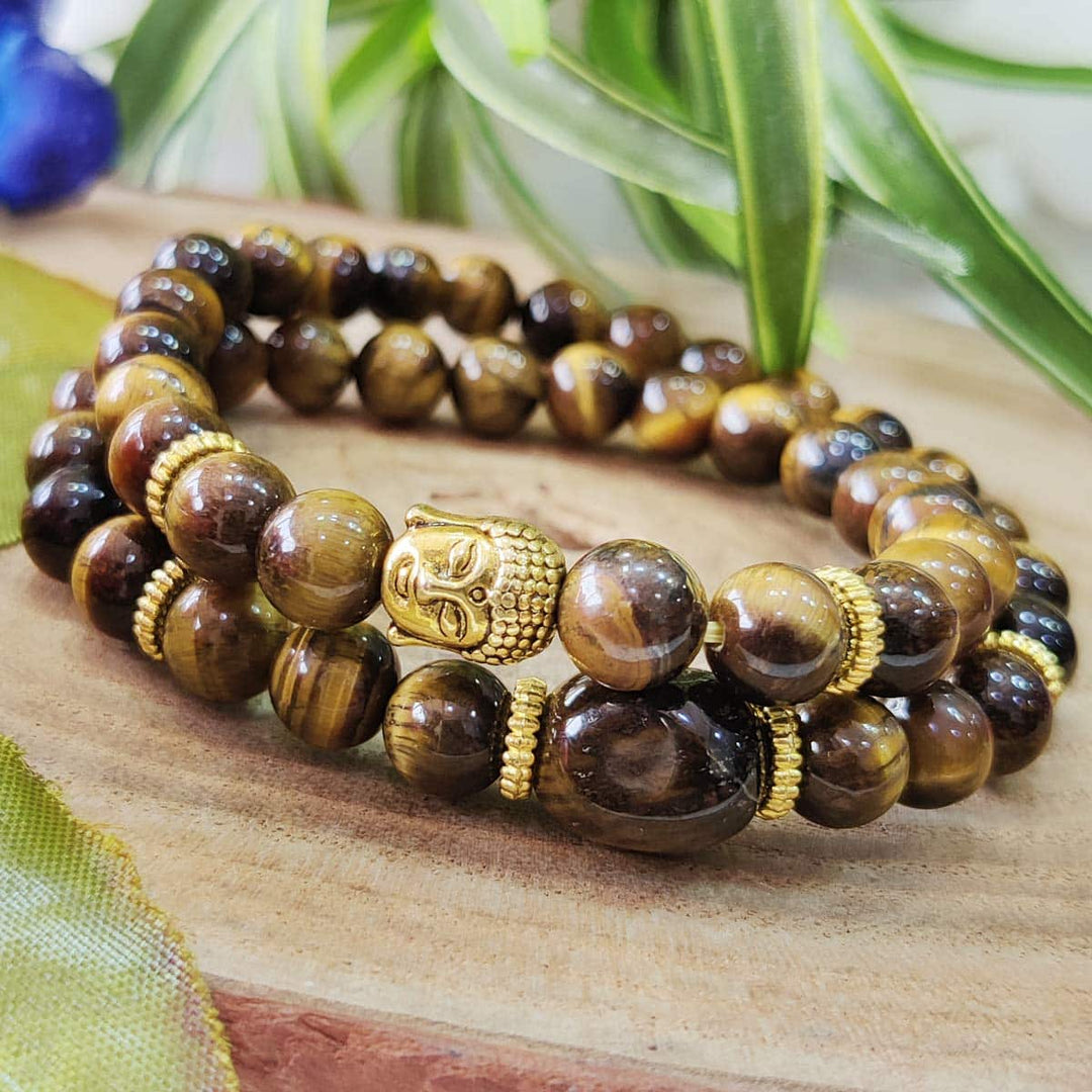 Tiger Eye Stone Buddha Double Fold Bracelet