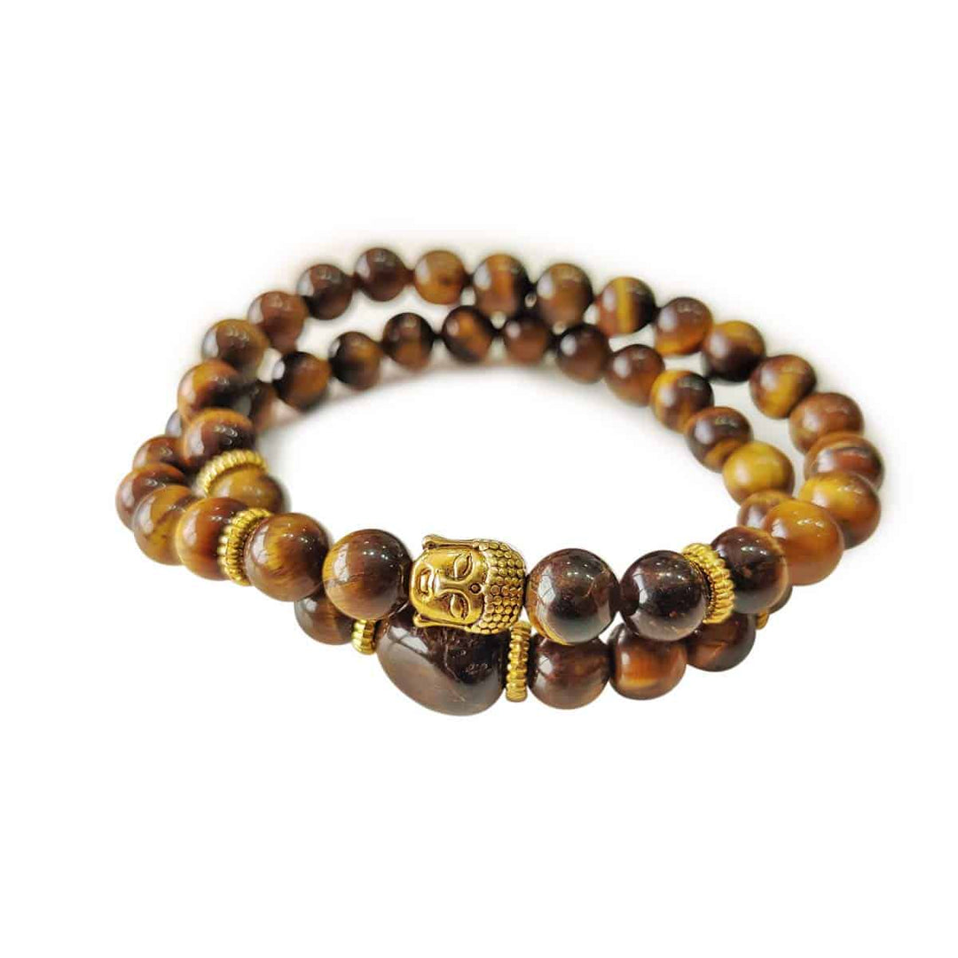 Tiger Eye Stone Buddha Double Fold Bracelet