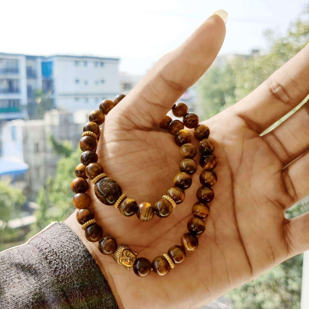 Tiger Eye Stone Buddha Double Fold Bracelet