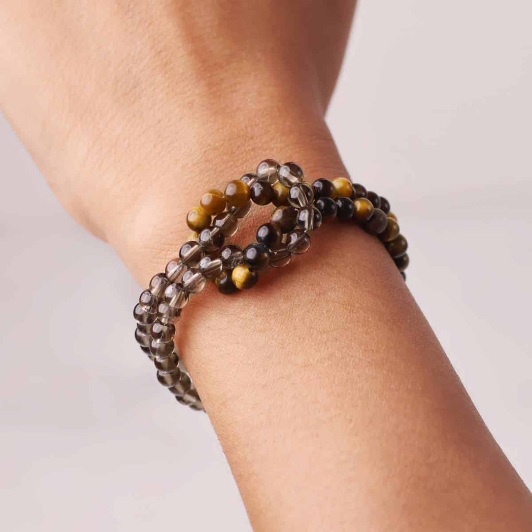 Smokey & Tiger Eye Knot Bracelet 4mm