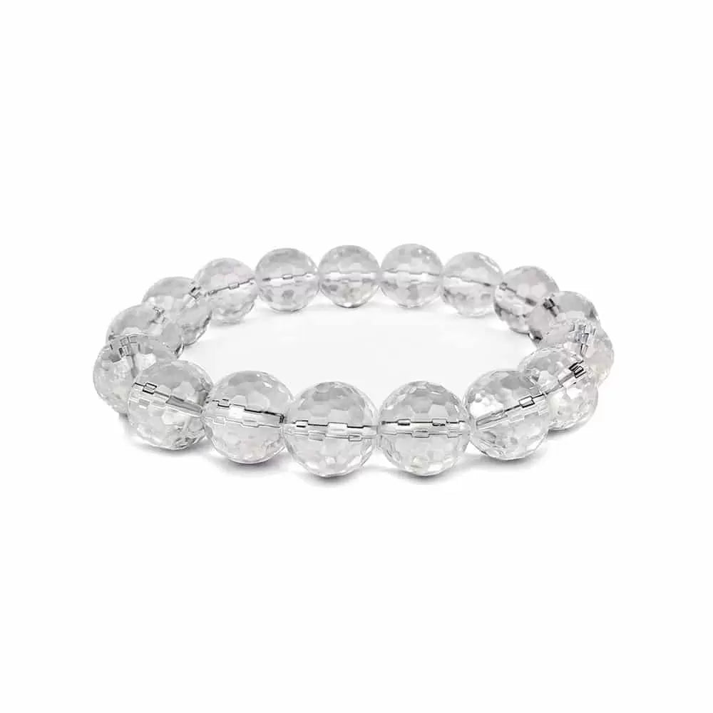 Crystal Clear Quartz Faceted Stone Bracelet-10mm