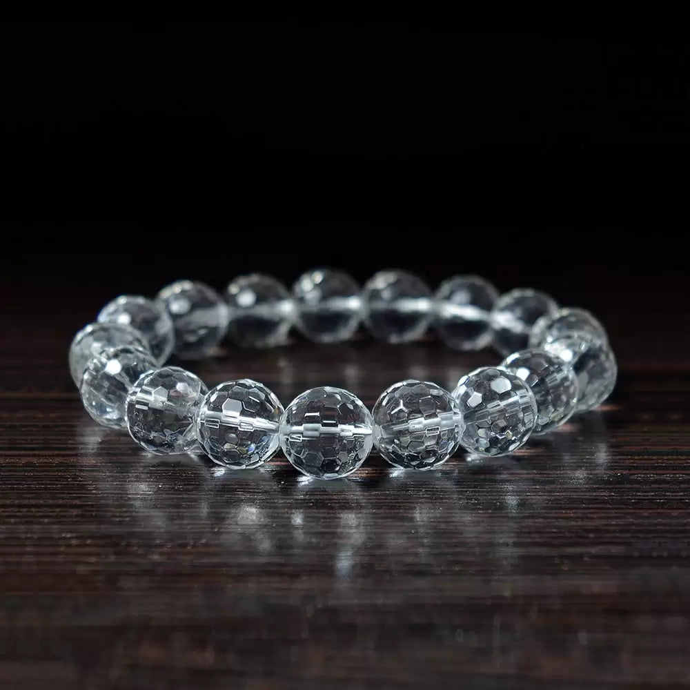 Crystal Clear Quartz Faceted Stone Bracelet-10mm