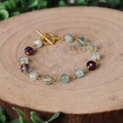 Multi Fluorite Drum Faceted Chain Bracelet