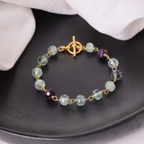 Multi Fluorite Drum Faceted Chain Bracelet