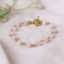 Rose Quartz Drum Faceted Chain Bracelet