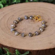 Labradorite Drum Faceted Chain Bracelet