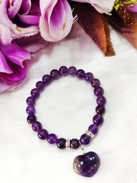 Natural Amethyst Crystal mini Heart Charm Bracelet