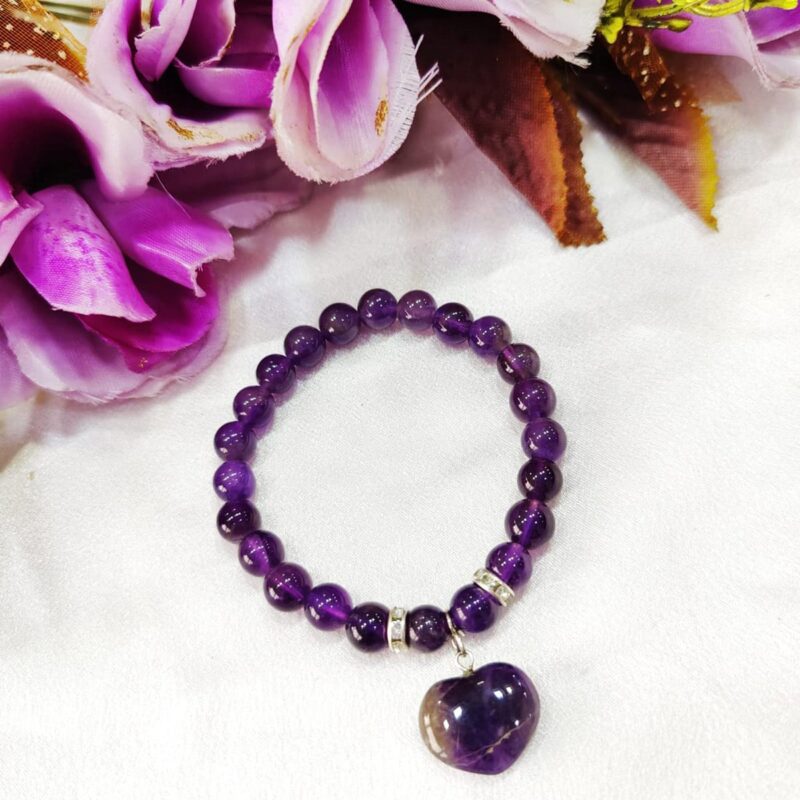 Natural Amethyst Crystal mini Heart Charm Bracelet