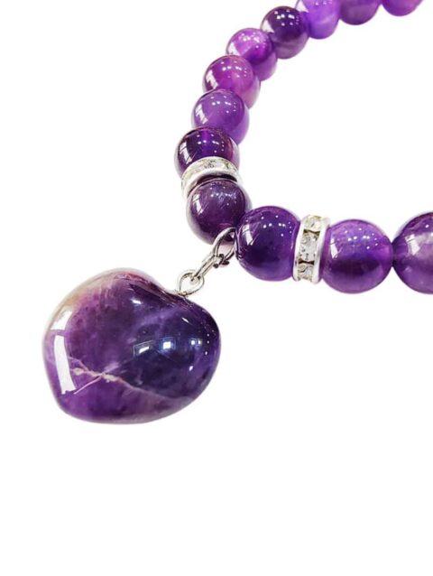 Natural Amethyst Crystal mini Heart Charm Bracelet