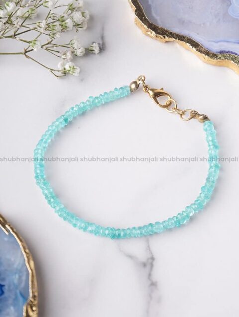 Natural Blue Apatite Crystal Faceted Bati Beads Bracelet