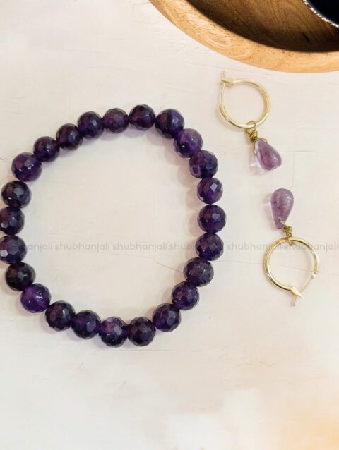 Crystal Amethyst Bracelet and Earring