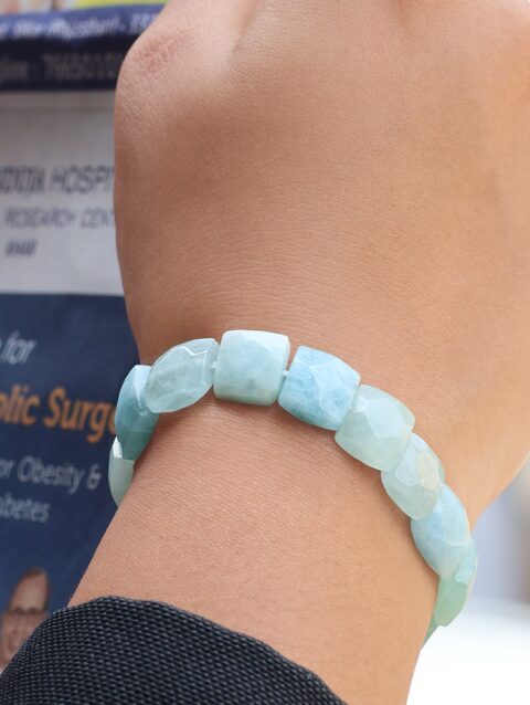 Shop Aquamarine Square Cut Shape Beads Bracelet