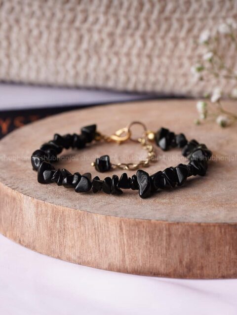 Black Agate Crystal Chips Chain Bracelet