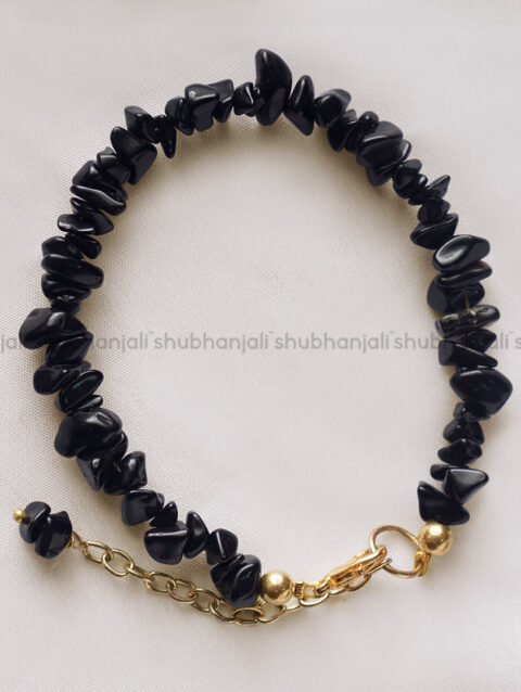 Black Agate Crystal Chips Chain Bracelet