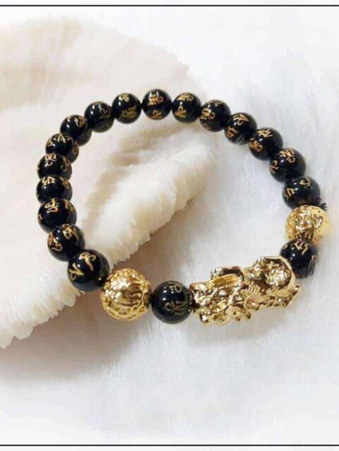 Black Onyx Om Mani Pixiu Dragon Bracelet