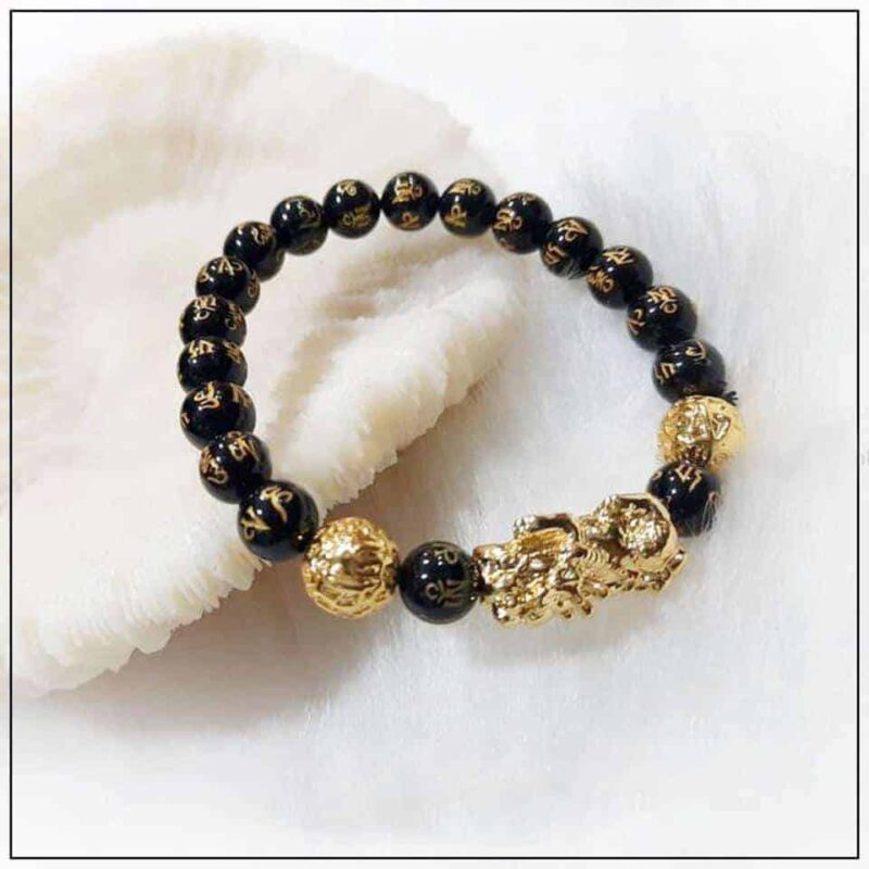 Black Onyx Om Mani Pixiu Dragon Bracelet