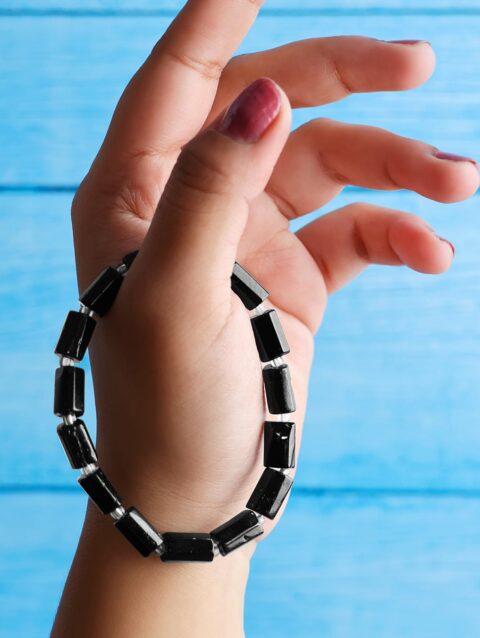 Shop Black Tourmaline Faceted Tube Beads Stone Bracelet