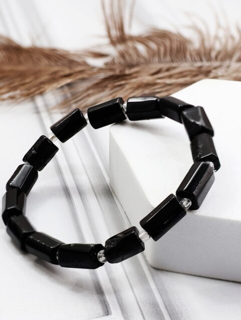 Shop Black Tourmaline Faceted Tube Beads Stone Bracelet