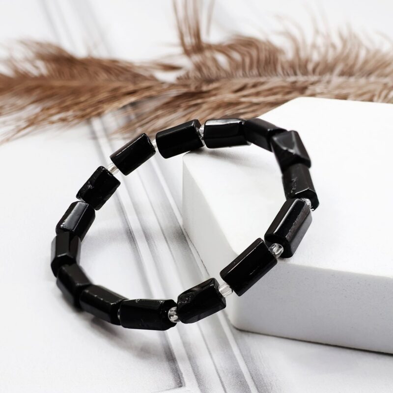 Shop Black Tourmaline Faceted Tube Beads Stone Bracelet